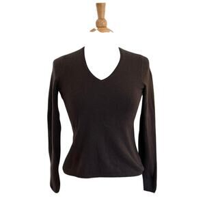 Charter Club Chocolate Brown 100% Cashmere V-Neck Long Sleeve Sweater, PS